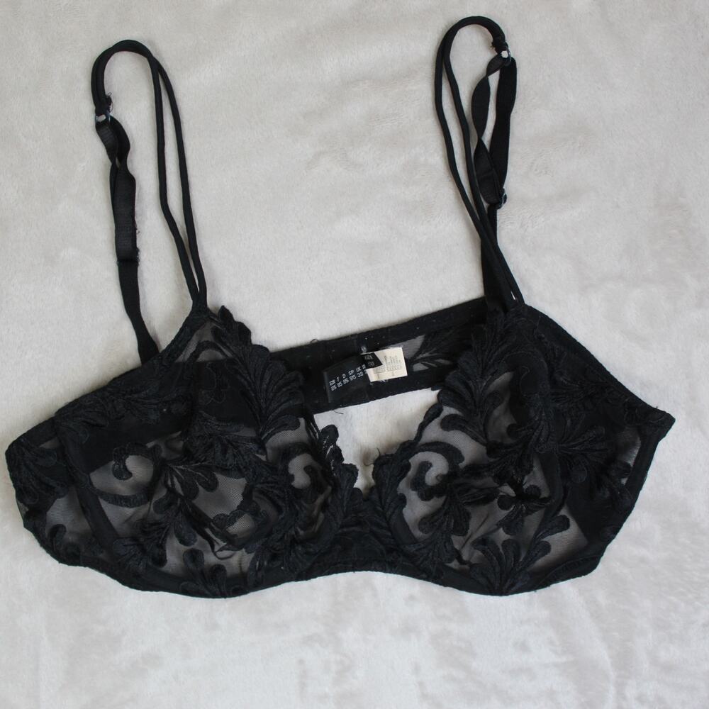 La Perla Bra Womens 4 38 B Black Sheer Lace Floral Underwire Luxury Italy
